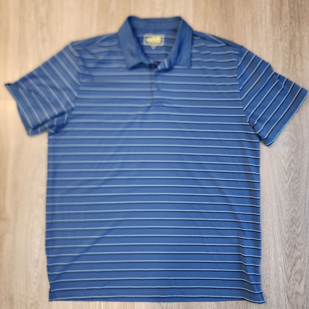 Propel Bass Engineered Blue Striped Performance Golf Polo Mens XXL Short Sleeve